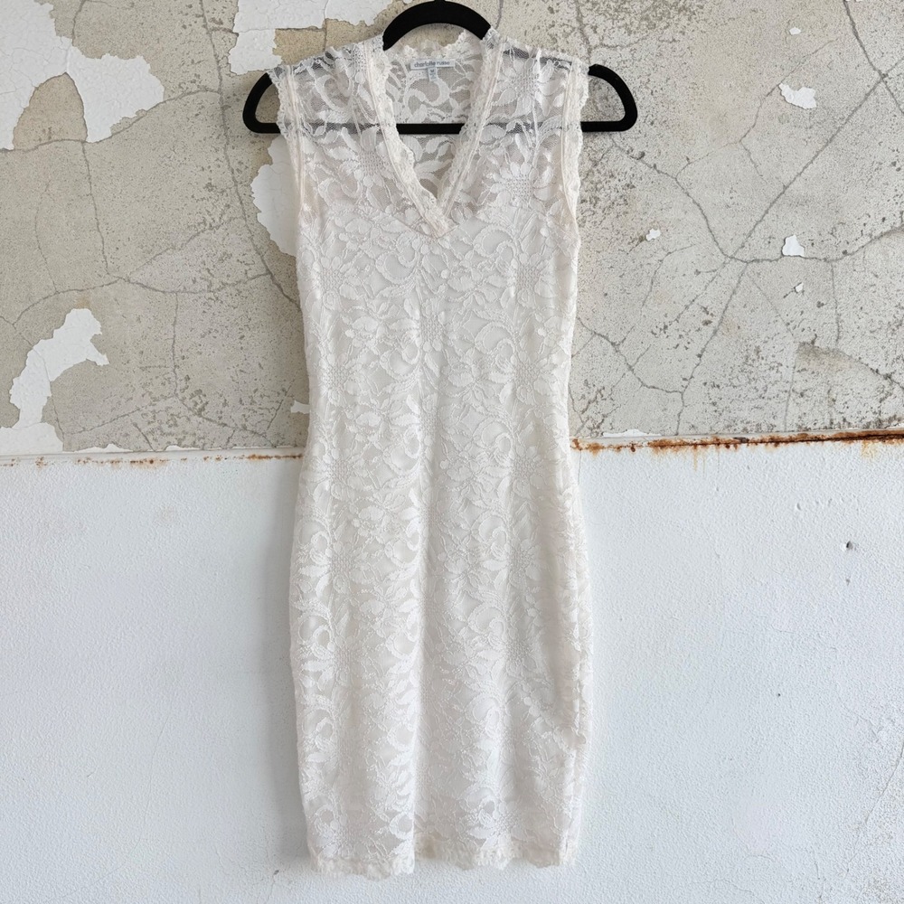 Vtg 90s Mini Dress Lace Bodycon White Sleeveless Bridal Charolotte Russe USA S